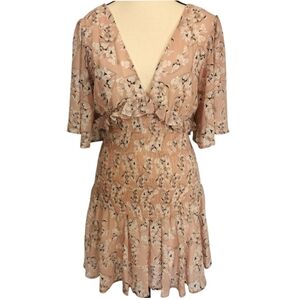 She & Sky Floral Ruffle Open Back Smocked Mini Dress Size S